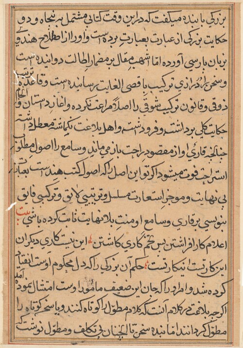 Page from Tales of a Parrot (Tuti-nama): text page, 1560, 