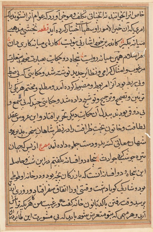 Page from Tales of a Parrot (Tuti-nama): text page, 1560, 