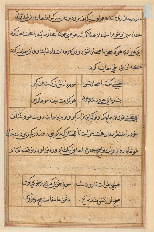 Page from Tales of a Parrot (Tuti-nama): text page, 1560, 