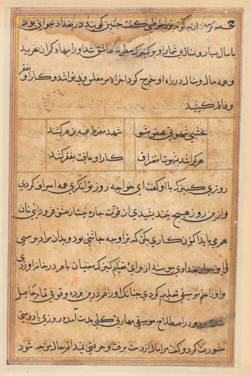 Page from Tales of a Parrot (Tuti-nama): text page, 1560, 