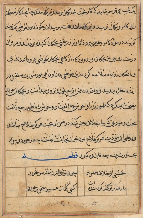 Page from Tales of a Parrot (Tuti-nama): text page, 1560, 