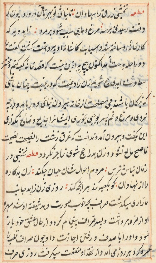 Page from Tales of a Parrot (Tuti-nama): text page, 1560, 