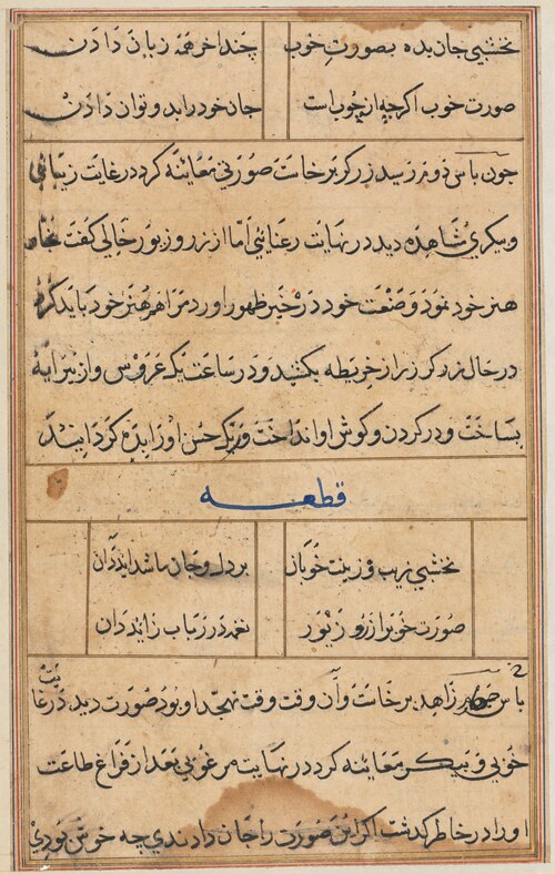 Page from Tales of a Parrot (Tuti-nama): text page, 1560, 