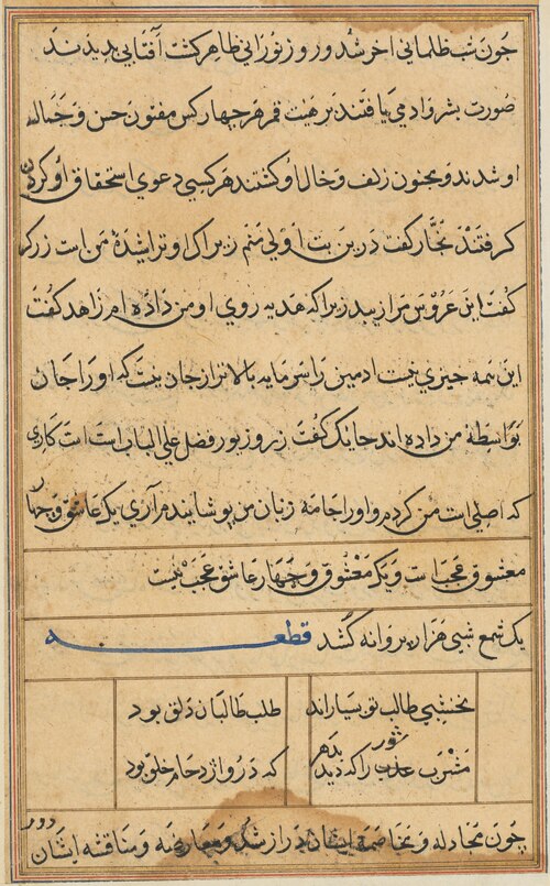 Page from Tales of a Parrot (Tuti-nama): text page, 1560, 