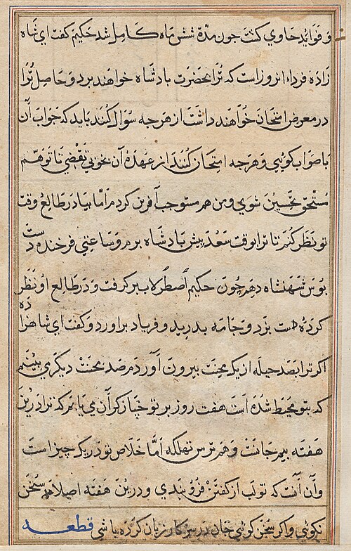 Page from Tales of a Parrot (Tuti-nama): text page, 1560, 