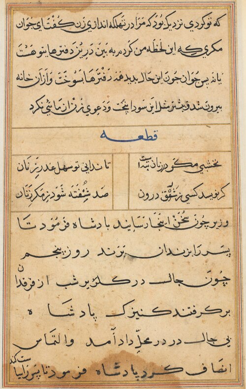 Page from Tales of a Parrot (Tuti-nama): text page, 1560, 