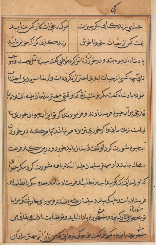 Page from Tales of a Parrot (Tuti-nama): text page, 1560, 