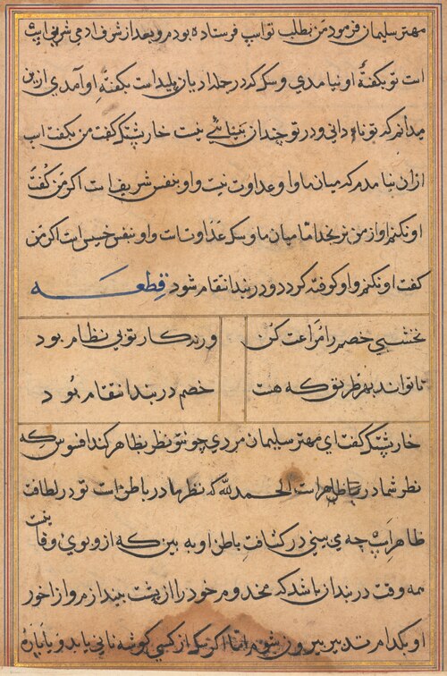 Page from Tales of a Parrot (Tuti-nama): text page, 1560, 