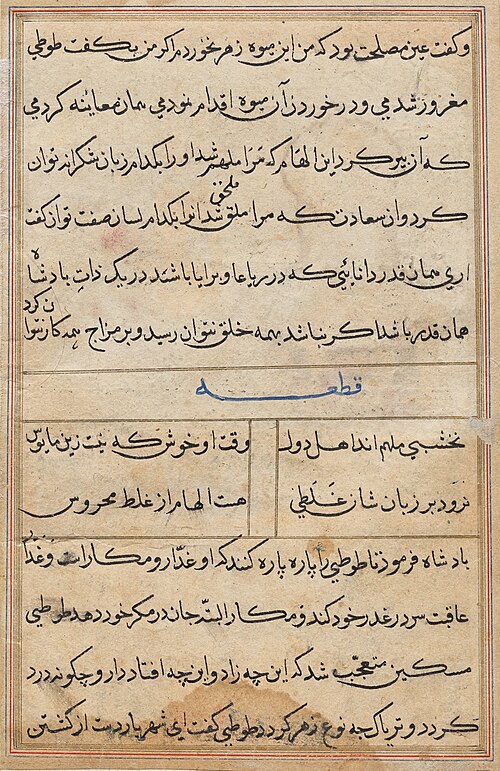 Page from Tales of a Parrot (Tuti-nama): text page, 1560, 