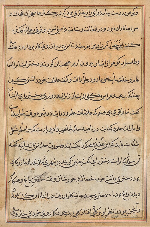 Page from Tales of a Parrot (Tuti-nama): text page, 1560, 