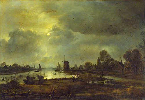 A River Scene by Moonlight, 1700, 