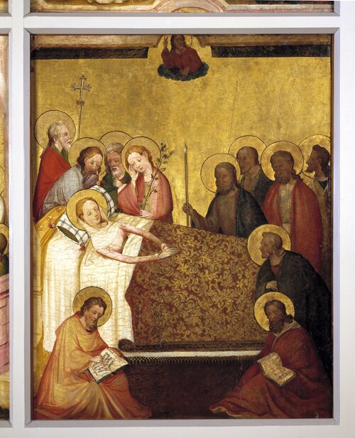 Middelrijns altaar, sterfbed van Maria, 1409, 