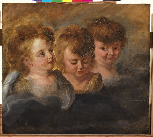 Trois têtes d'anges dans les nuages (panneau de droite), 1700, 