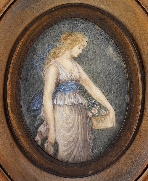 Oval Portrait Miniature of Woman with Basket of Flowers, 1810, 