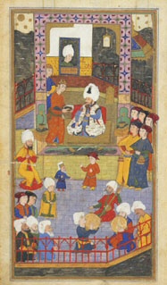 Sultan Murad III receiving a book, 1585, 