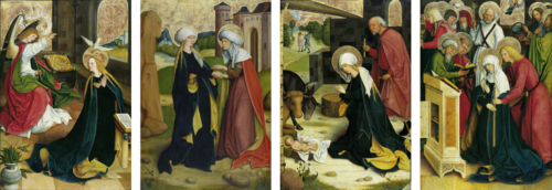 Pfullendorf Altarpiece: Annunciation, Visitation, Nativity, Death of the Virgin, 1500, 