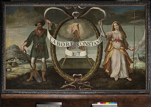 Représentation allégorique de la marque d'imprimeur de la Maison Plantin, 1700, 