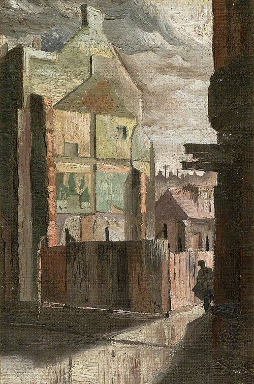 Cleared Site with Hoarding and a Figure, 1935, 