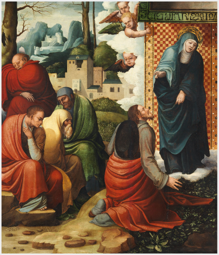 Landscape with Canopy and a Legionary; the Apparition of the Virgin to Saint James the Greater (on v, 1520, 