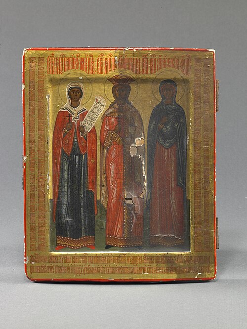 Menologion Icon with Sts. Paraskeve, Catherine, and Anastasia, 1690, 