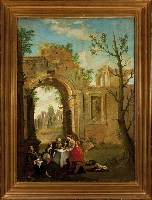 Ruin Landscape, Christ and four men, 1700, 