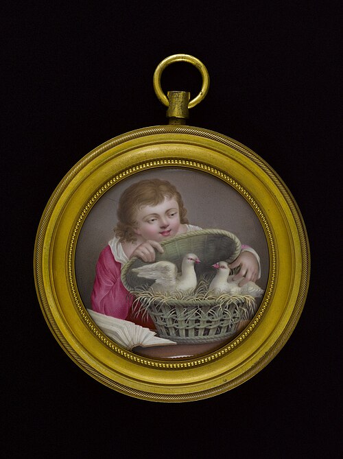 Jeune garçon tenant un panier enfermant deux pigeons, 1770, 