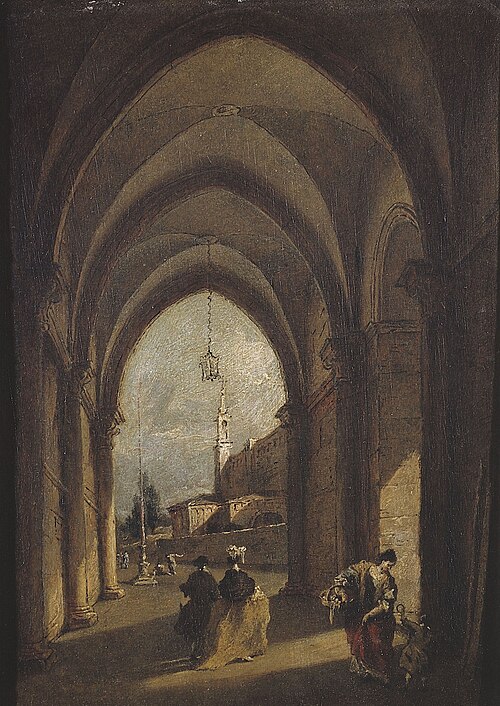 Arcades gothiques, avec paysage et figures, 1750, 