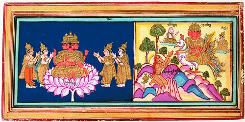 Worship of Brahma and Brahma on his Swan in the Mountains with Ascetics, , 