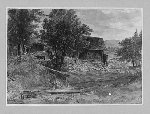 Sägemühle in Oberbayern, 1800, Johann Jakob Dorner