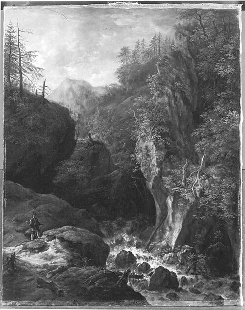 Felsschlucht mit Jäger, 1822, Johann Jakob Dorner