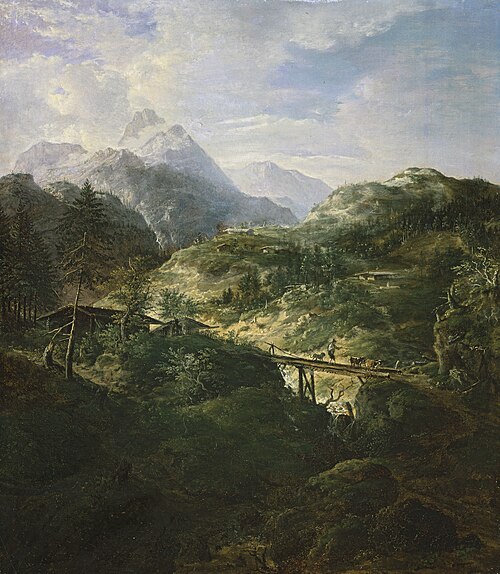Gebirgslandschaft mit Brücke, , Johann Jakob Dorner