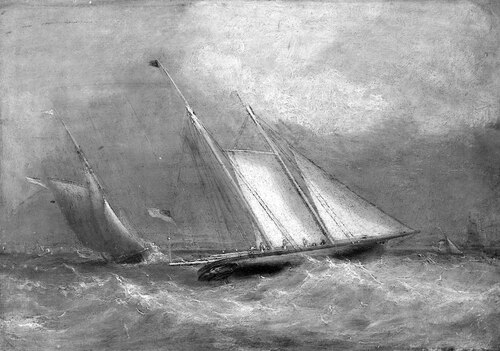 The yacht America racing against the Pearl, , Henry Sargeant