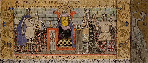 Åsmund in the King's Hall, 1900, Gerhard Munthe