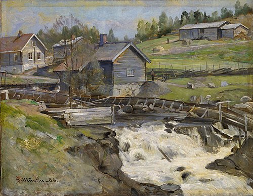 Waterfall at Stange in Hedmark, 1886, Gerhard Munthe