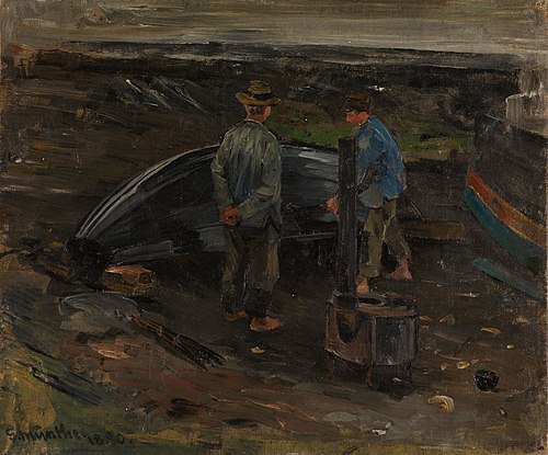 Boys taring a Boat, Nevlunghavn, 1880, Gerhard Munthe