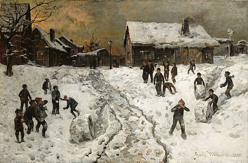 Throwing Snowballs, 1885, Gerhard Munthe