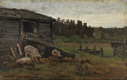 Pigs at the Barn Bridge, 1876, Gerhard Munthe