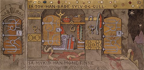 Åsmund bringing Home Silver and Gold, 1900, Gerhard Munthe