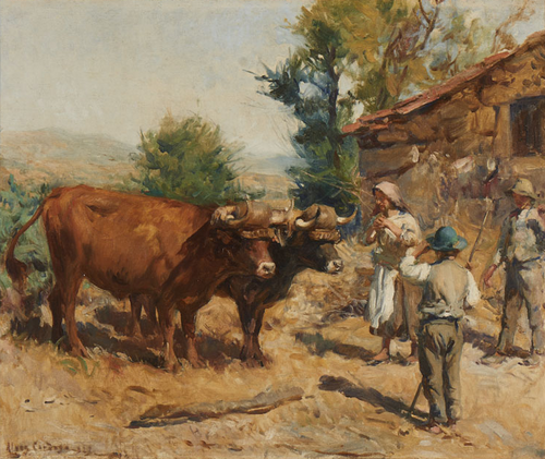 Paisagem com camponeses e parelha de bois, 1922, Alves Cardoso