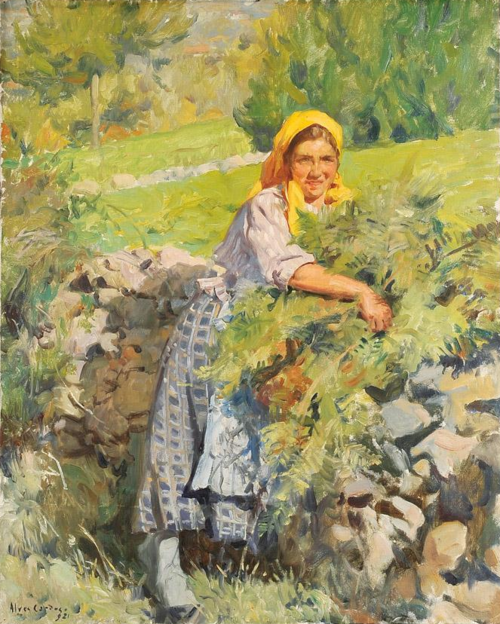 Rapariga do campo com braçada de verdura, 1921, Alves Cardoso