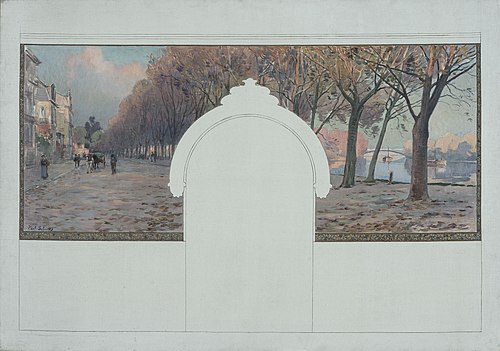 Esquisse pour la mairie d'Asnières : Paysage. Quais de la Seine à Asnières, 1901, Paul Schmitt