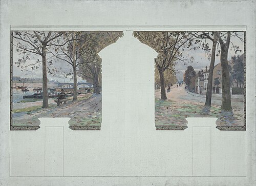 Esquisse pour la salle des fêtes de la mairie d'Asnières : Paysage. Quais de la Seine à Asnières, 1901, Paul Schmitt