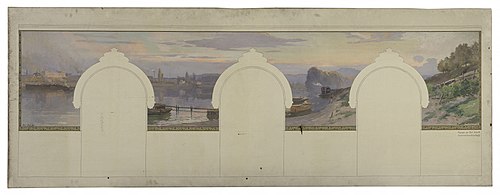 Esquisse pour la mairie d'Asnières : Paysage de bord de Seine, 1901, Paul Schmitt
