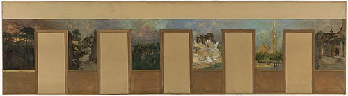 Esquisse pour la mairie de Vanves. Vues de Vanves avec l'église de Vanves, 1902, Paul Schmitt