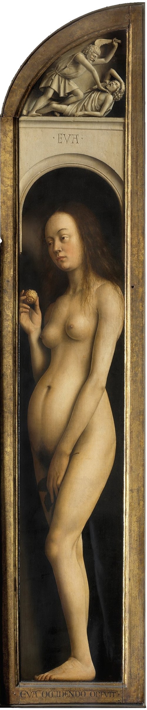 Polyptyque : volet extérieur de gauche : face. Eve., 1432, Jan van Eyck