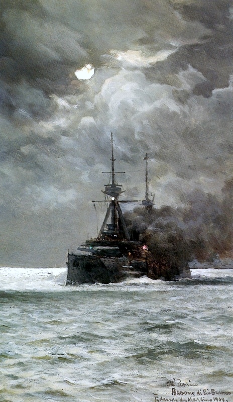 Warship by the Moonlight, 1909, Eduardo De Martino