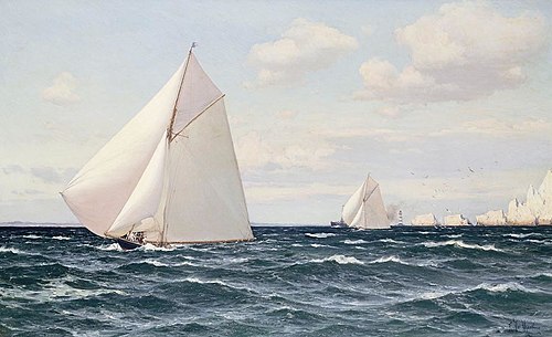 The Yachts 'Britannia' and 'Ailsa' off the Needles, Isle of Wight, 1895, Eduardo De Martino