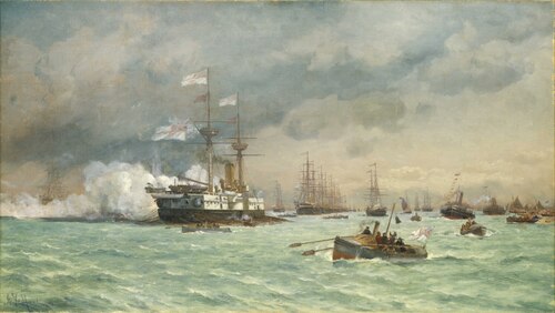 HMS 'Edinburgh' on anti-torpedo exercise, 1887, Eduardo De Martino