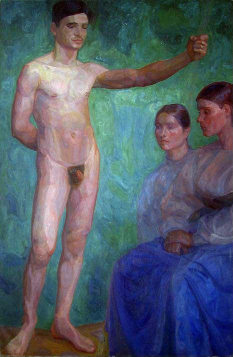 Male Nude and two Women, 1903, Thorvald Erichsen