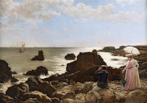 Figuras junto às rochas a observar o mar, 1903, Ernesto Ferreira Condeixa